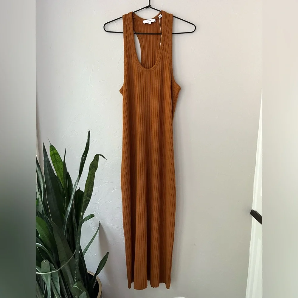 🧡VINCE AMBER ROOT RIBBED TANK DRESS L - Picture 4 of 5